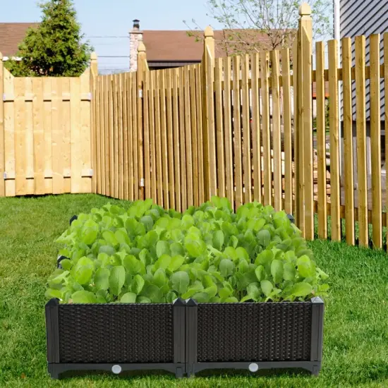 Set of 4 Elevated Flower Vegetable Herb Grow Planter Box Brown {5}