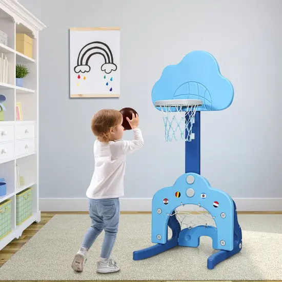 3-in-1 Kids Basketball Hoop Set with Balls Perfect for Indoor-Outdoor Use Blue {2}