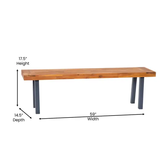 Emma and Oliver Tokar Rustic Acacia Wood Bench with Seating for Two, Flared Wooden Legs and Slatted Surface for Indoor and Outdoor Use Natural {5}
