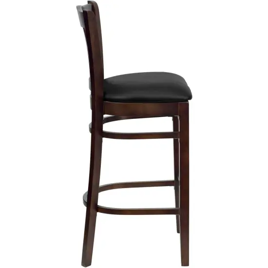 Emma and Oliver 2 Pack Vertical Slat Back Wooden Restaurant Barstool BlackVYL/NaturalWood {9}