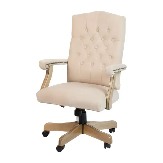Merrick Lane Versailles High Back Tufted Home Office Chair With Height Adjustment And 360&deg; Swivel IvoryMicro/Driftwood {1}