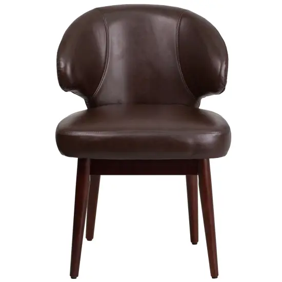 Merrick Lane Ambrose Upholstered Accent Chair with Walnut Legs Brown Faux Leather {3}