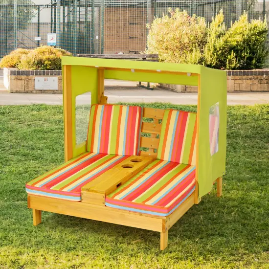 Kids Patio Lounge Chair with Cup Holders and Awning {6}