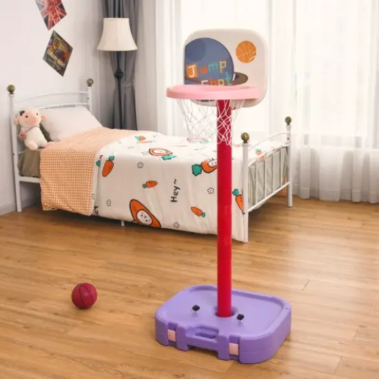2 in 1 Kids Basketball Hoop Stand with Ring Toss and Storage Box Perfect for Indoor-Outdoor Play Purple {1}