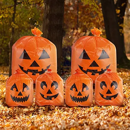 JOYIN 6 Pcs Halloween Jack O&rsquo; Lantern Pumpkin Lawn Bags Halloween Plastic Trash Bags Halloween Yard Fall Leaf Pumpkin Bags for Halloween Decorations, Halloween Party Supplies, Halloween Party Favor {1}