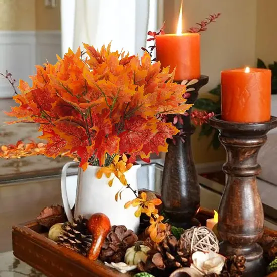 2pcs Artificial Maple Leaves Branches Fake Silk Fall Leaves Stems Fall Shrubs Bushes for Autumn Table Centerpieces {4}