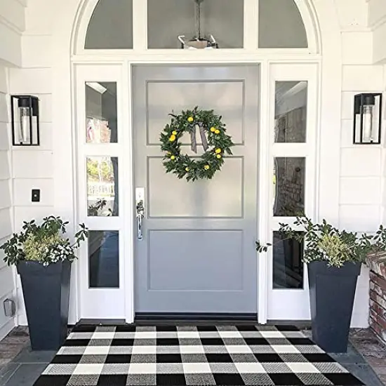 MUBIN Cotton Buffalo Plaid Rug 27.5 x 43 Inches Black and White Check Rugs Hand-Woven Indoor or Outdoor Rugs for Layered Door Mats Washable Carpet for Front Porch, Kitchen, Farmhouse, Entryway {1}