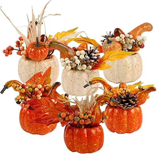 Thanksgiving Decorations Set of 6 Artificial Pumpkin Berry Acorn Pine Cone Vegetables for Harvest Fall Tabletop Home Kitchen Party {1}