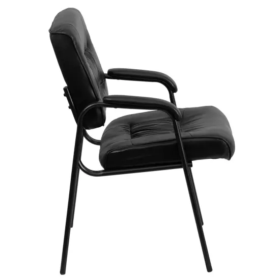 Emma and Oliver Faux Leather Executive Reception Chair with Powder Coated Frame BlackLeaSoft/Black {5}