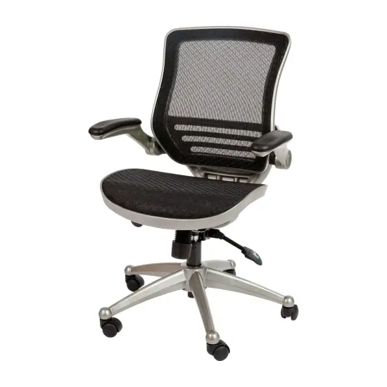 Emma and Oliver Mid-Back Transparent Mesh Executive Swivel Office Chair with Flip-Up Arms BlackMesh/Graphite {1}