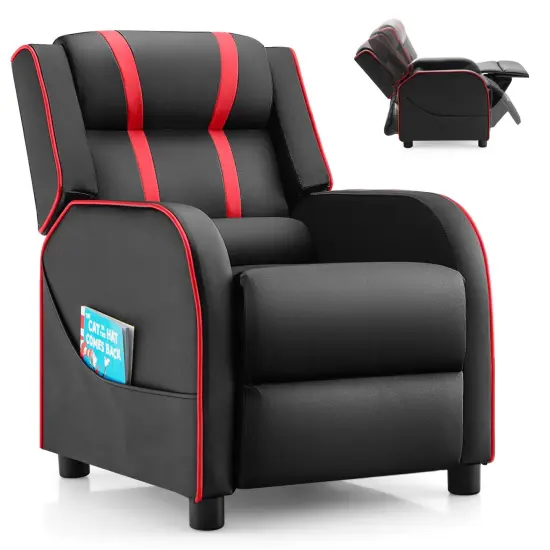 Kids Recliner Chair with Side Pockets and Footrest Red {3}