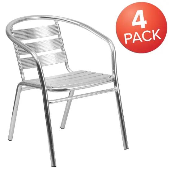 Emma and Oliver 4 Pack Heavy Duty Aluminum Commercial Indoor-Outdoor Restaurant Stack Chair with Triple Slat Back {5}