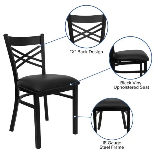 Emma and Oliver "X" Back Metal Restaurant Dining Chair BlackVYL/BlackMetal {2}