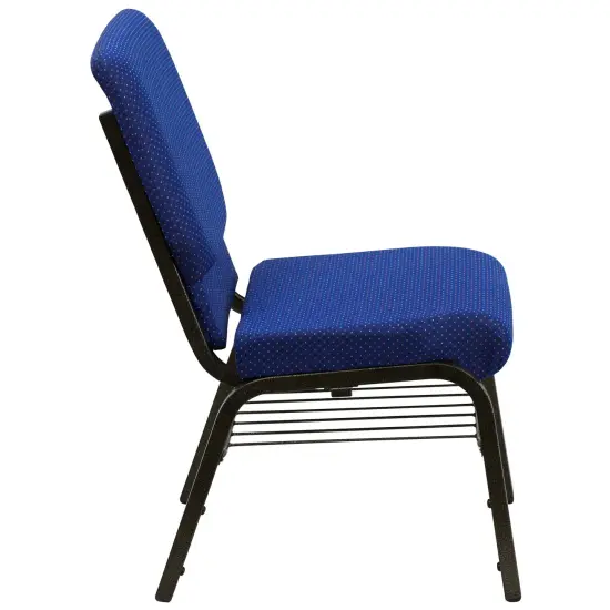Emma and Oliver Auditorium Chair - 19" Seat - Book Rack NavyBlueFab/GoldVein {6}