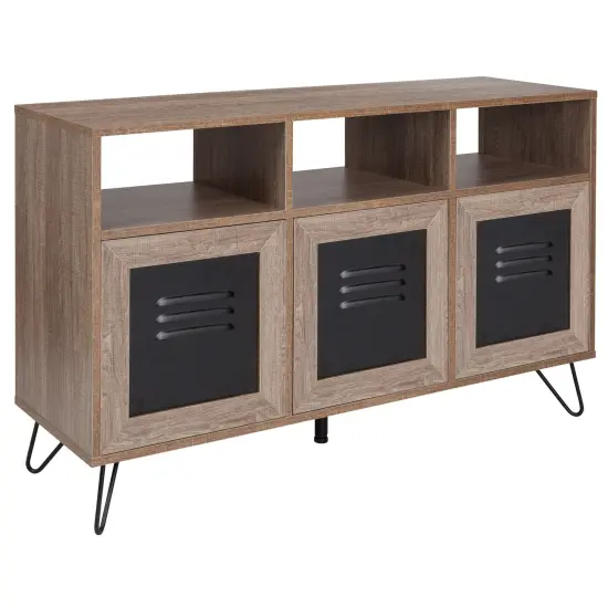 Emma and Oliver 44"W 3 Shelf Storage Console/Cabinet with Metal Doors Rustic {1}