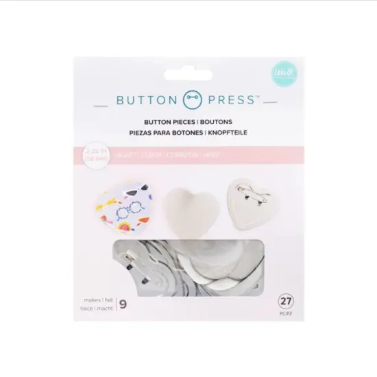 We R Memory Keepers KIT BUTTON PRESS REFILL PACK HEART 58mm 661352 9 pins 27Pcs {3}