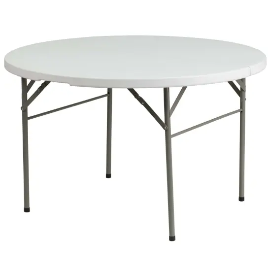 Emma and Oliver 4-Foot Round Bi-Fold Plastic Banquet and Event Folding Table with Carrying Handle Granite White {1}
