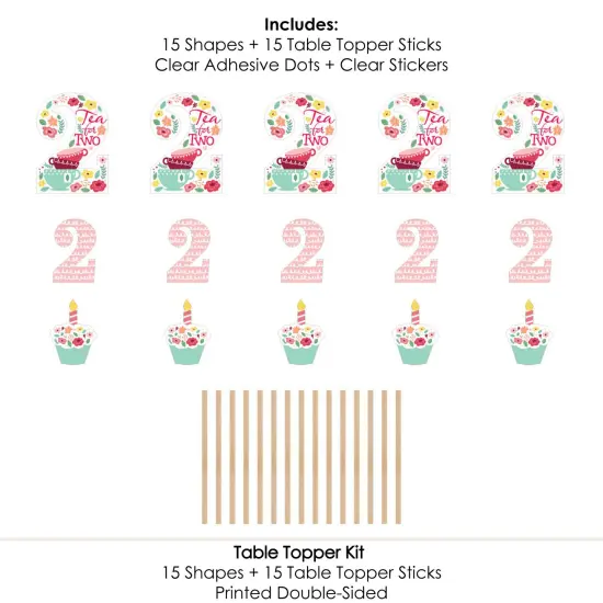 Big Dot of Happiness 2nd Birthday Tea for Two - Garden Second Birthday Party Centerpiece Sticks - Table Toppers - Set of 15 {7}