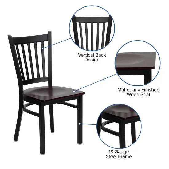 Emma and Oliver 2 Pack Vertical Back Metal Restaurant Chair Mahogany/BlackMetal {2}