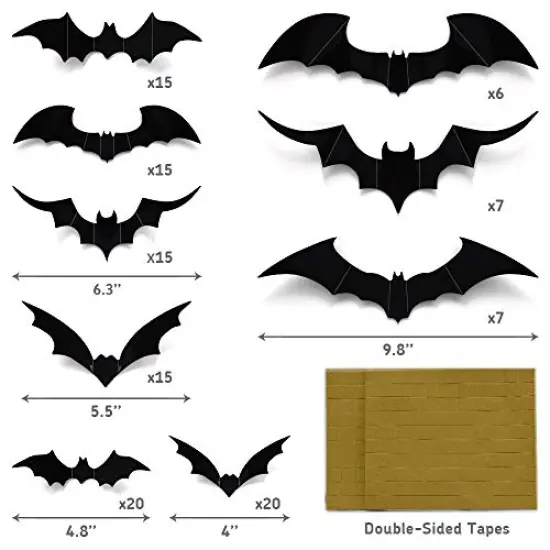 100 Pieces Bats Halloween Decoration: Halloween Bats Wall D&eacute;cor Bats Stickers Wall Decals PVC 3D Wall Bats Scary Stickers Halloween Party Decorations Indoor Outdoor DIY Home Window Door D&eacute;cor {4}