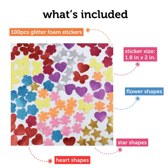 Incraftables Glitter Foam Stickers for Kids Self Adhesive 100pcs. Assorted Foam Flower Stickers, Heart Stickers, Star Glitter Stickers & Butterfly Sparkly Stickers for Arts & Crafts for Kids & Adults {3}