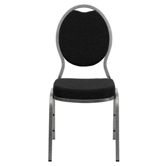 Emma and Oliver 4 Pack Teardrop Back Stacking Banquet Chair BlackFab/SilverVein {2}