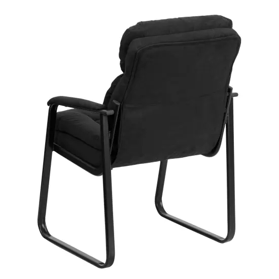 Emma and Oliver Executive Side Reception Chair with Lumbar Support and Sled Base Black Microfiber {3}
