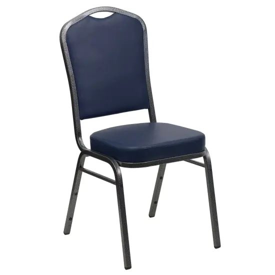 Emma and Oliver Crown Back Stacking Banquet Dining Chair NavyVinyl/SilverVein {1}