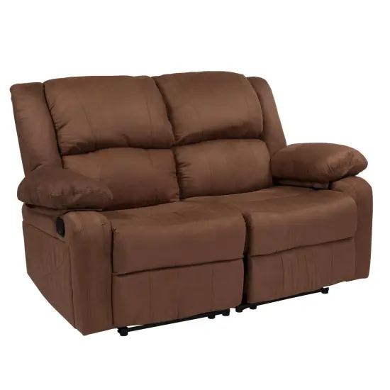 Emma and Oliver Bustle Back Loveseat with Two Built-In Recliners Brown LeatherSoft {6}
