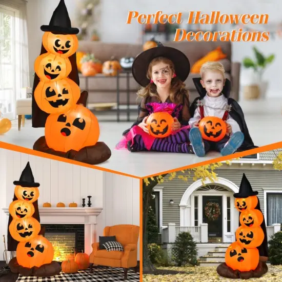 7 Feet Halloween Inflatable Pumpkin Combo with Witch's Hat and LED Lights {6}