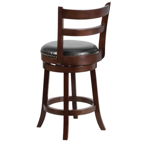 Merrick Lane Carina Series Wooden Stool with Single Slat Ladder Back with Faux Leather Seat Cappuccino {3}
