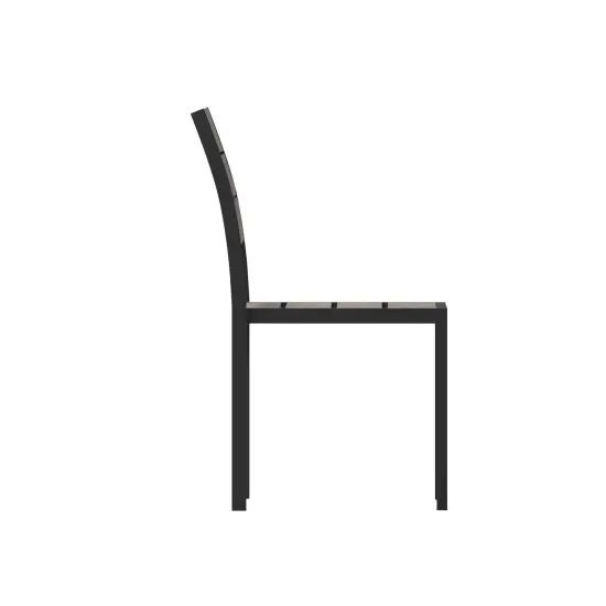 Emma and Oliver Fena Outdoor Stacking Side Chair with Faux Teak Poly Slat Seat, Back and Arms and Metal Frame Gray {5}