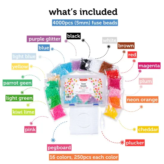 Incraftables Fuse Beads Kit 4000pcs (16 Colors). Best Melting Beads for Kids Crafts. Mini Melty Fuse Beads for DIY Arts & Gifts. Hama 5mm Iron Beads for Kids Kit with Pegboard, Plucker & Instructions {3}