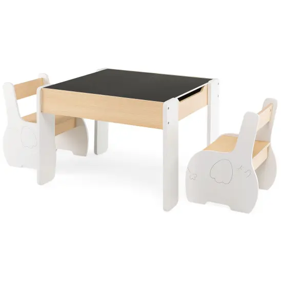 4-in-1 Wooden Activity Kids Table and Chairs with Storage and Detachable Blackboard-White {1}