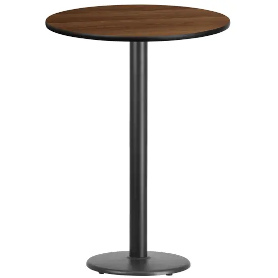Emma and Oliver 30" Round Laminate Table Top with 18" Round Bar Height Table Base Walnut {1}