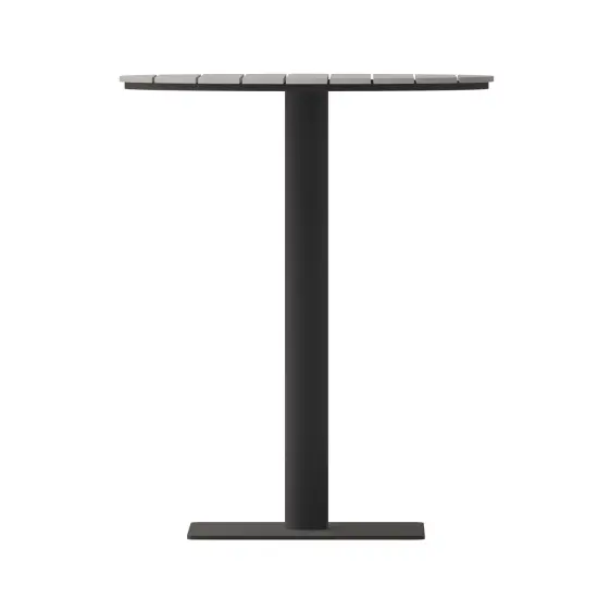 Emma and Oliver Fena 24" Round Outdoor Dining Table with Faux Teak Poly Slats and Steel Frame Gray {3}