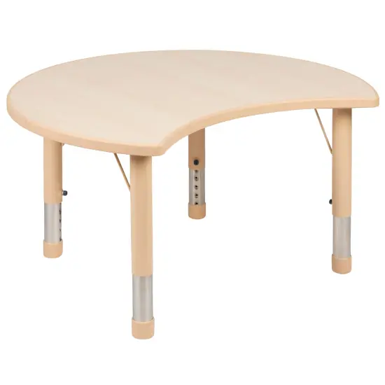 Emma and Oliver 25.125"W x 35.5"L Crescent Plastic Adjustable Activity Table-Seats 4 Natural {2}