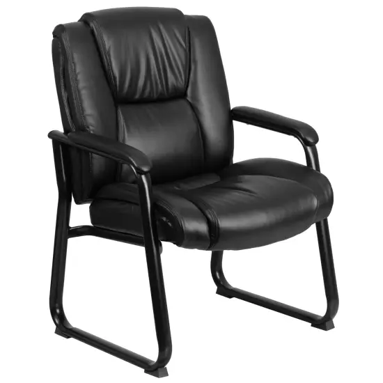 Emma and Oliver Big & Tall 500 lb. Rated Leather Tufted Executive Side Reception Chair with Sled Base Black {1}