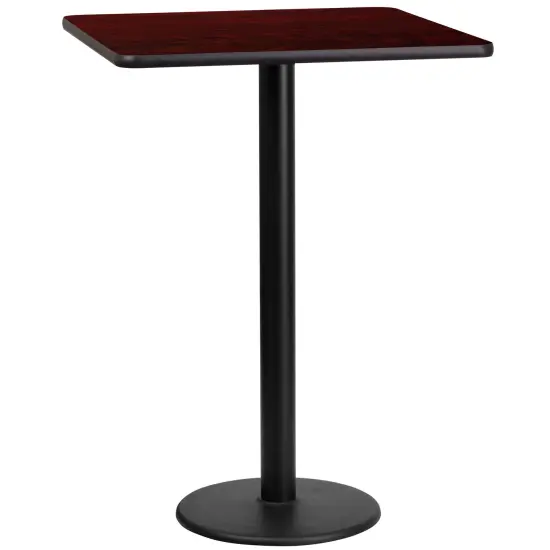 Emma and Oliver 24" Square Laminate Table Top with 18" Round Bar Height Table Base Mahogany {1}