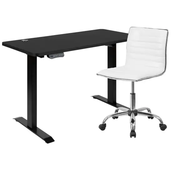 Emma and Oliver 48" Wide Electric Adjustable Standing Desk & Ribbed Office Chair Black/White {1}