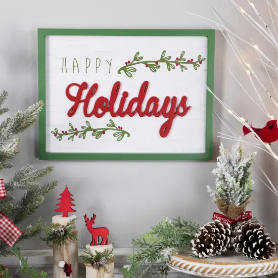 Northlight 15.75" Framed "Happy Holidays" Christmas Wooden Wall Sign White {7}