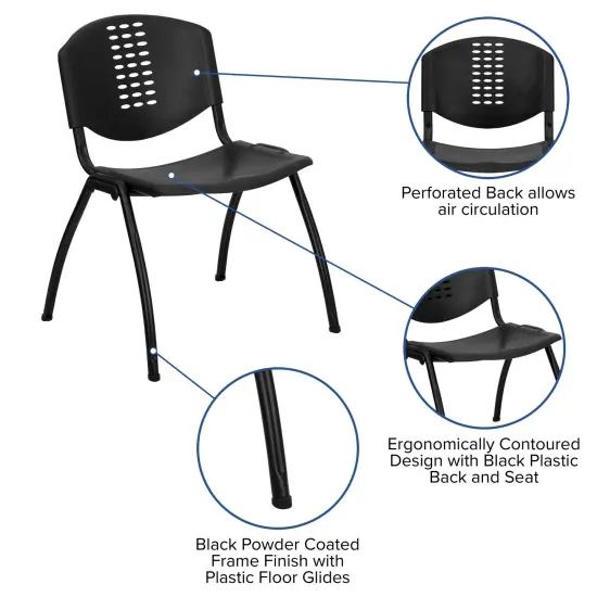 Emma and Oliver 880 lb. Capacity Plastic Stack Chair with Oval Cutout Back Black {2}