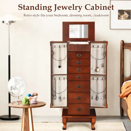 Wooden Jewelry Armoire Cabinet Storage Chest with Drawers and Swing Doors {3}