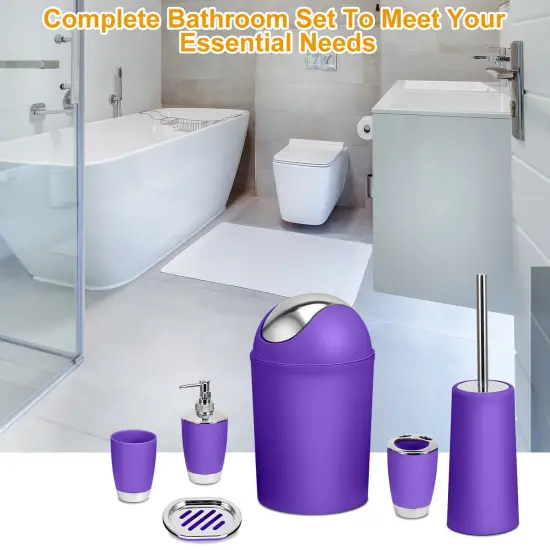 Eggracks 6 Pcs Bathroom Accessories Set including Soap Dispenser | Toothbrush Holder | Tumbler | Soap Dish | Toilet Cleaning Brush and Trash Can Purple {3}