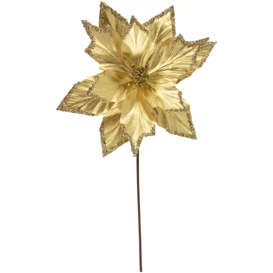 Northlight 24" Metallic Gold Sequin Poinsettia Christmas Stem Spray {1}