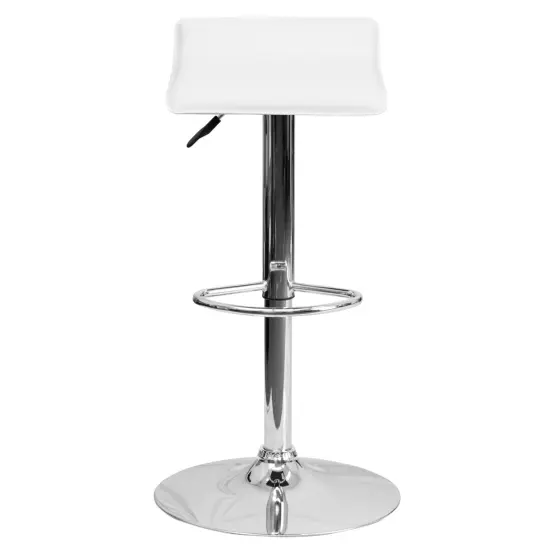 Emma and Oliver Solid Wave Seat Vinyl Adjustable Height Barstool with Chrome Base White {3}