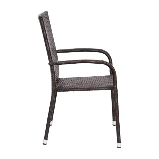 Emma and Oliver Sala Stacking All-Weather Wicker Wrapped Powder Coated Steel Patio Club Chairs for Indoor and Outdoor Use Espresso {5}
