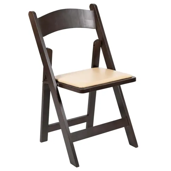 Emma and Oliver Wood Folding Chair with Vinyl Padded Seat Chocolate {1}