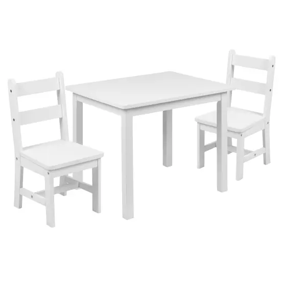 Emma and Oliver Kids 3 Piece Solid Hardwood Table and Chair Set for Playroom, Kitchen White {2}