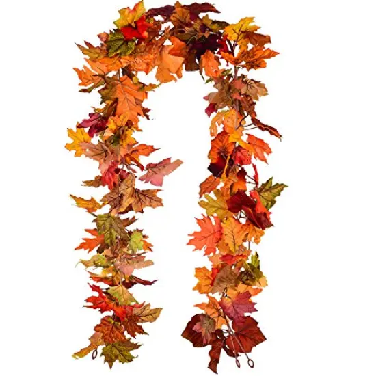 2 Pack Fall Maple Garland - 5.9ft/Piece Artificial Fall Foliage Garland Colorful Autumn Decor for Home Wedding Party (Mixed Color) {2}